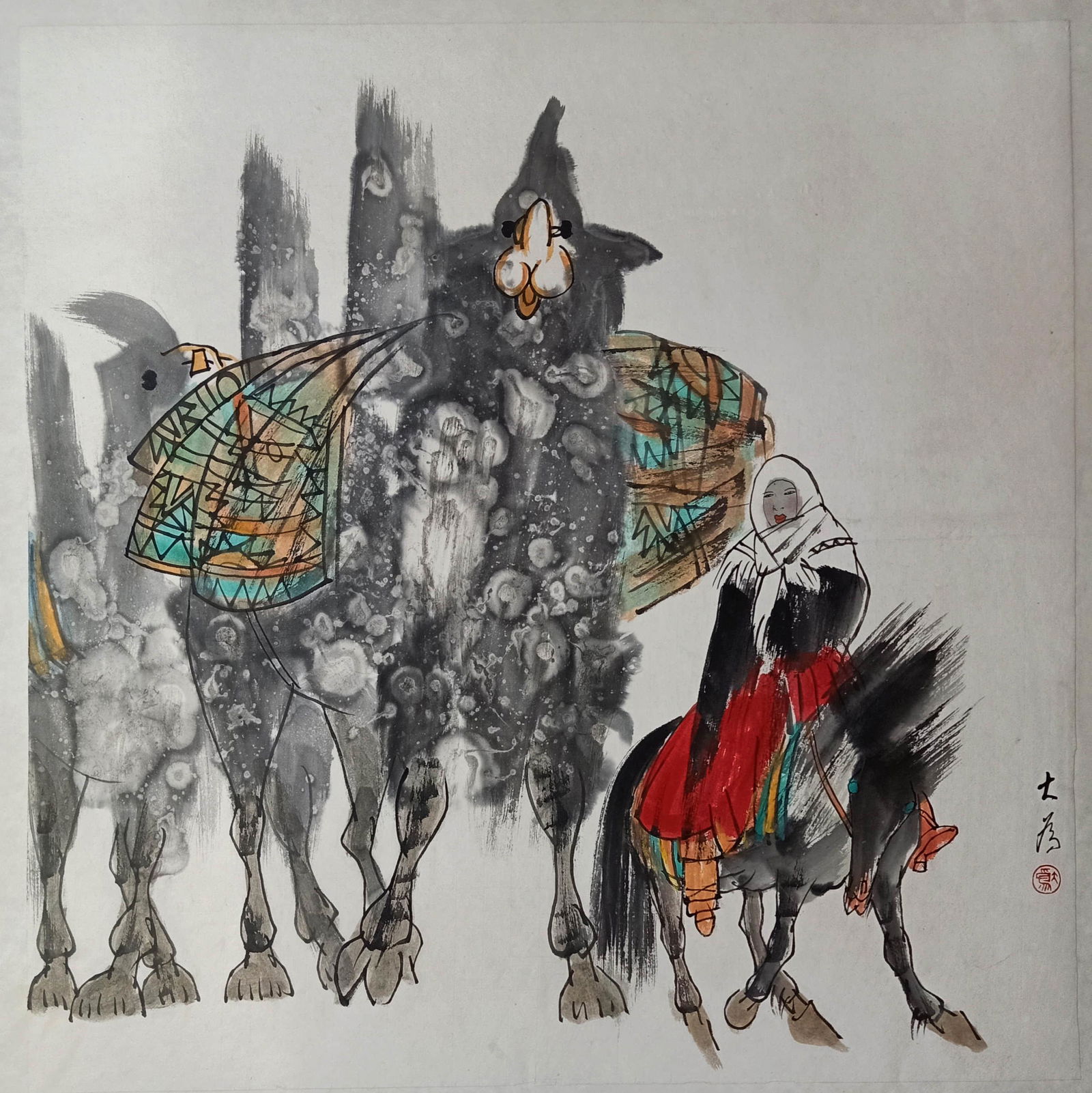 A Chinese Camel Painting , Liu Dawei Mark: 68cm*69cm