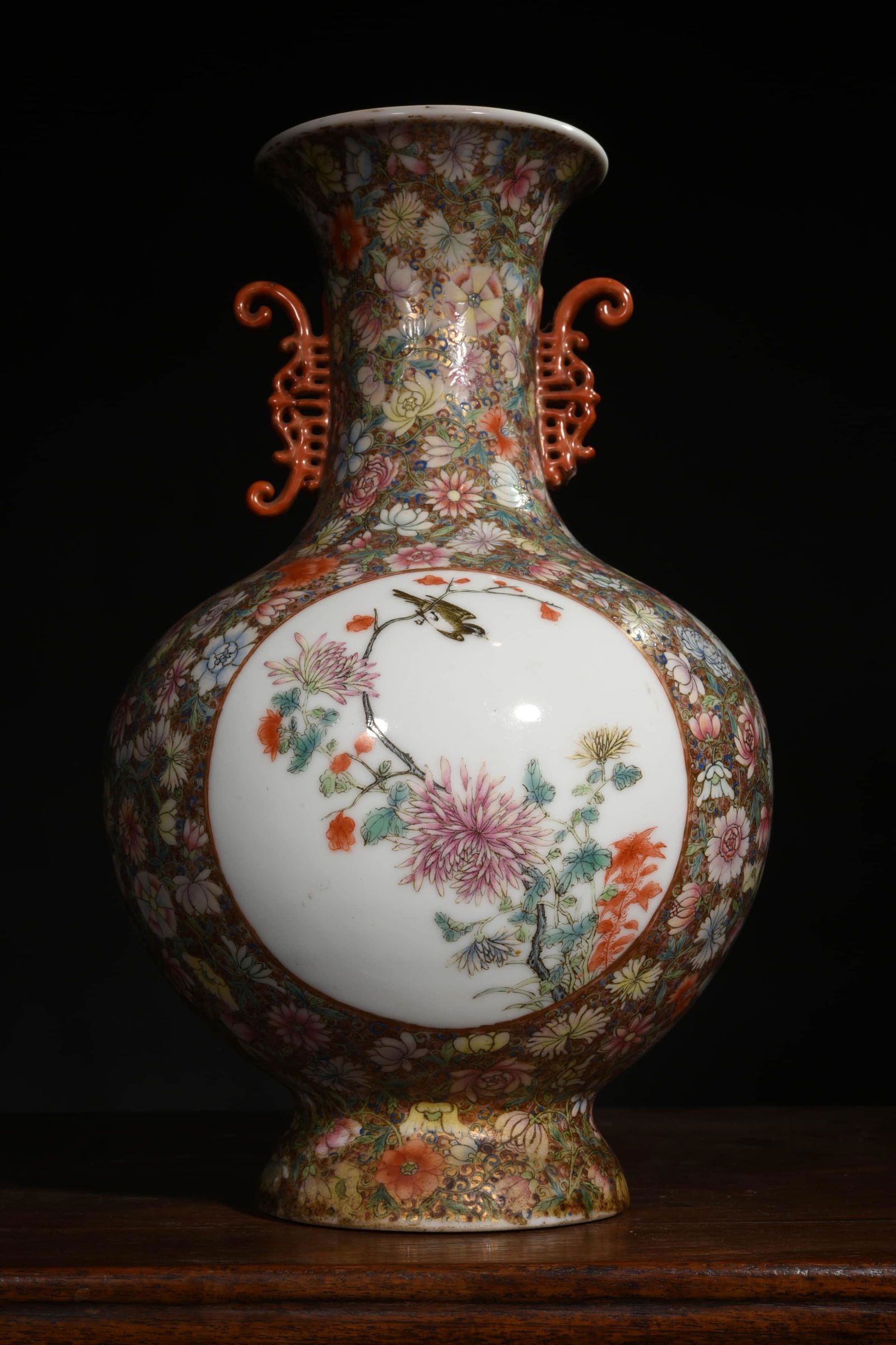 A Chinese Famille Rose Flower&Bird Pattern Porcelain: A Chinese Famille Rose Flower&Bird Pattern Porcelain Vase Ht.29.5cm