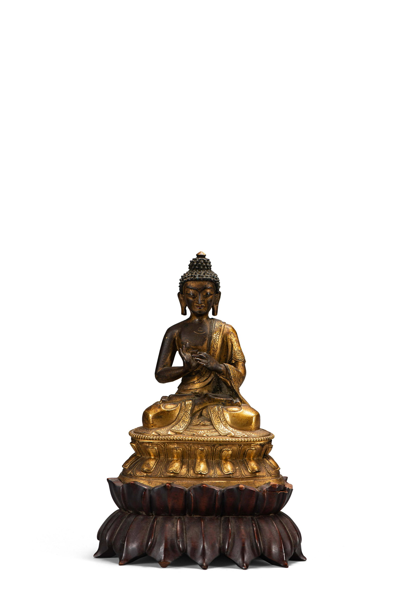A GILT-BRONZE FIGURE OF BUDDHA SHAKYAMUNI (1 of 8)