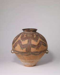 A RARE ANF LARGE PAINTED POTTERY JAR, NEOLITHIC PERIOD: 新石器時代 彩陶罐 43 cm Height 參閱：新石器時代