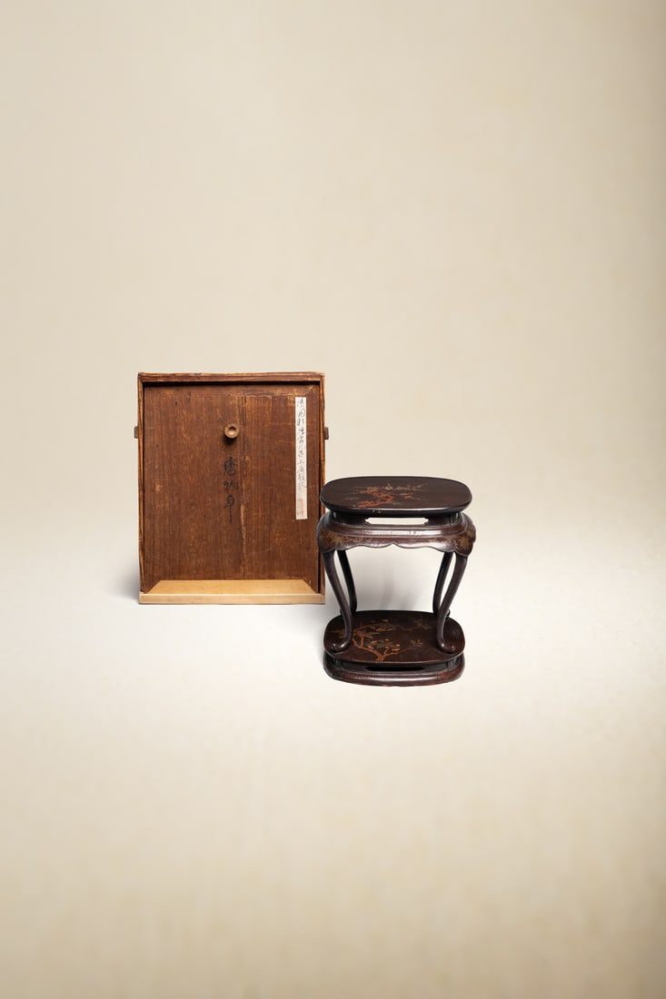 A PAINTED WOOD CIRCULAR INCENSE STAND (1 of 6)