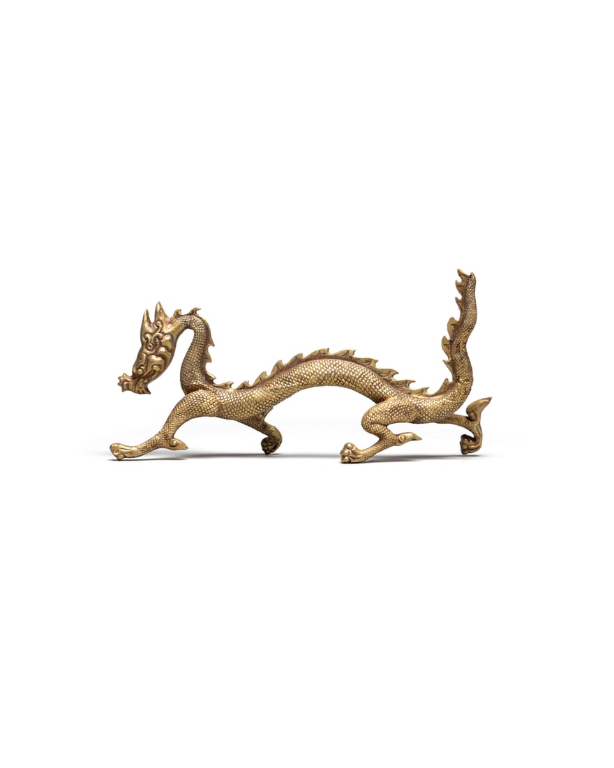 A GROUP OF GOLD 'FOUR SPIRIT' ORNAMENTS: 品名(title):明 金四靈神獸飾件。年代(Age): MING (1368-1644 A.D.)。 尺寸:11.1 cm Length, 29g / 10 cm Lengt