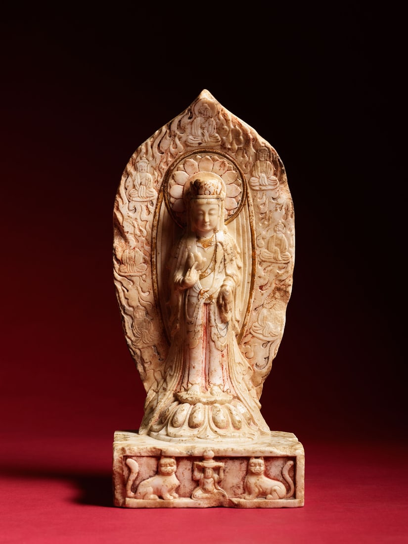 A WHITE JADE FIGURE OF BODHISATTVA: 品名(title):東魏興和二年 興和二年惠照造白玉菩薩像。年代(Age): 