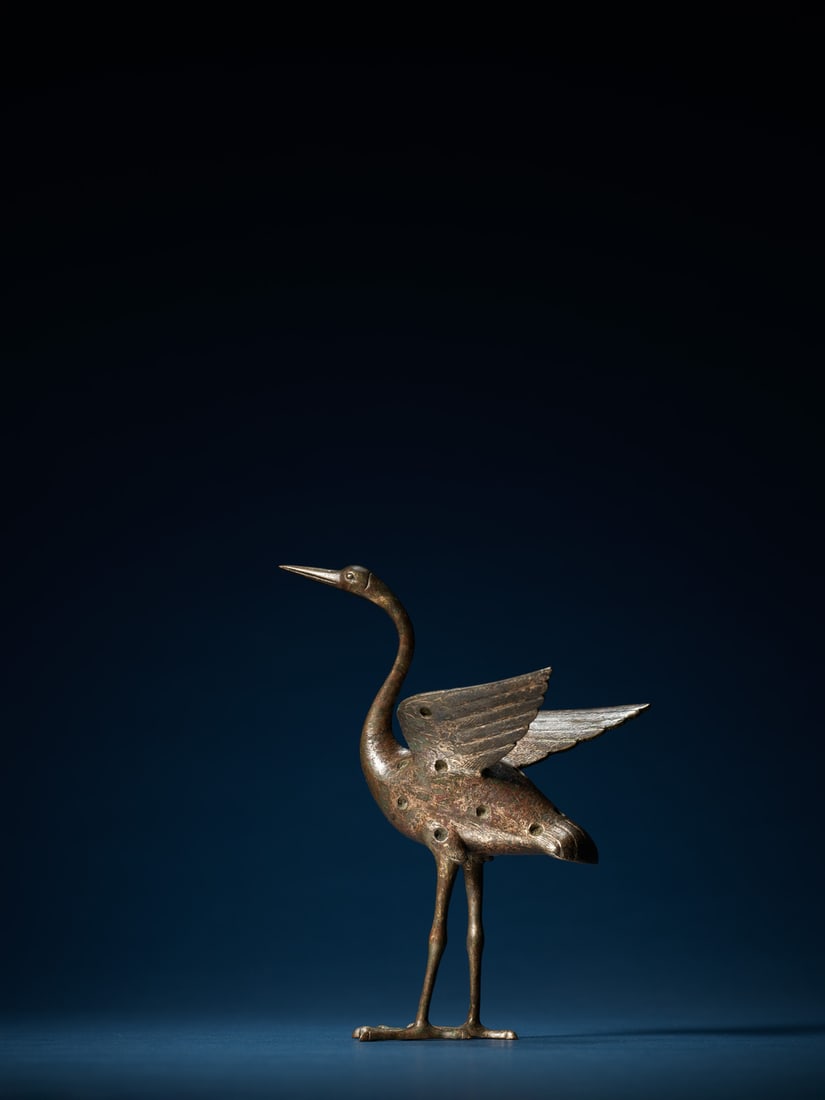 A VERY RARE GILT-BRONZE FIGURE OF CRANE (1 of 1)