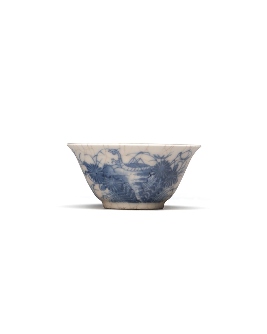 A GROUP OF BLUE AND WHITE 'INSECTS AND FLOWER' CUPS (1 of 12)