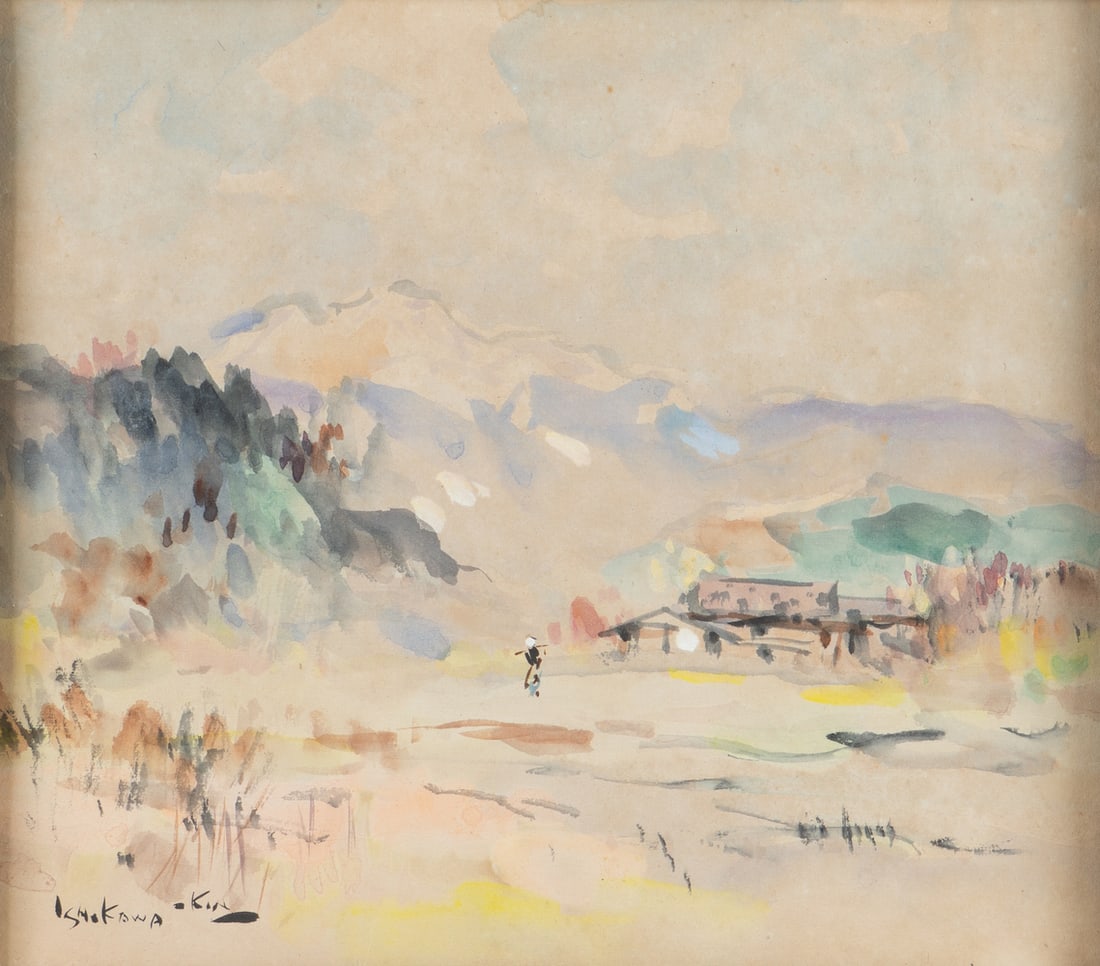 AN AUTUMN COUNTRYSIDE SCENE IN OMACHI: 品名(title):石川欽一郎(1871－1945) 大町郊外秋色。作者(Artist): ISHIKAWA KINICHIRO(1871－1945
