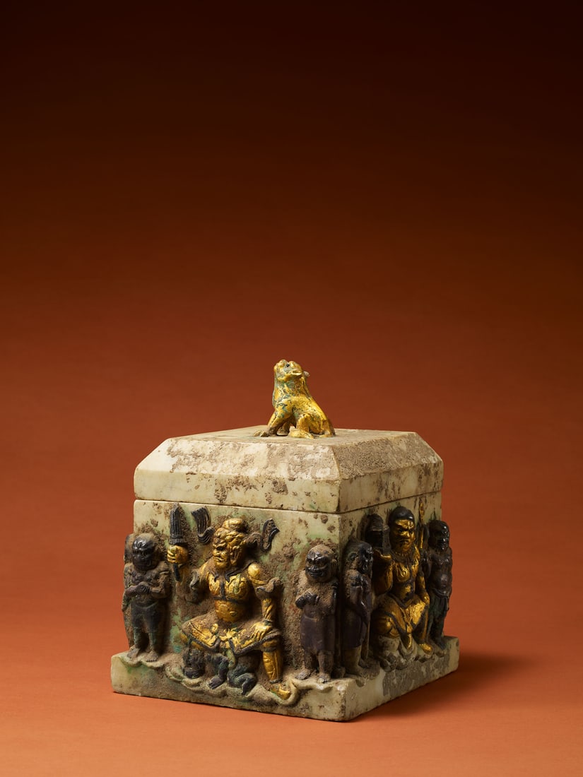 A GOLD FOIL-DECORATED WHITE MARBLE RELIQUARY (1 of 1)