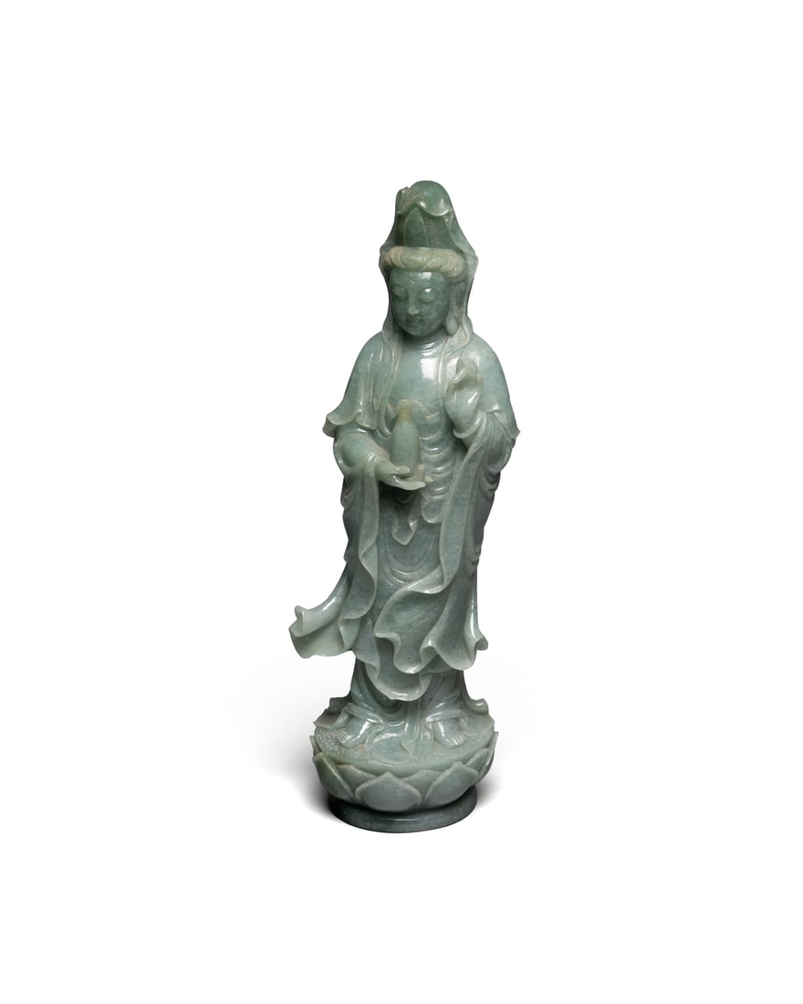 A JADEITE FIGURE OF GUANYIN (1 of 4)