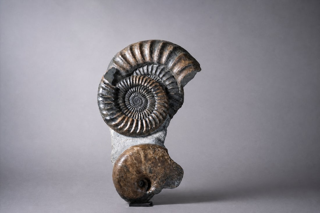 Arietites bucklandi.Cenoceras sp.: 品名(title):中生代 侏羅紀 巴氏單脊菊石、新生角石。年代(Age):