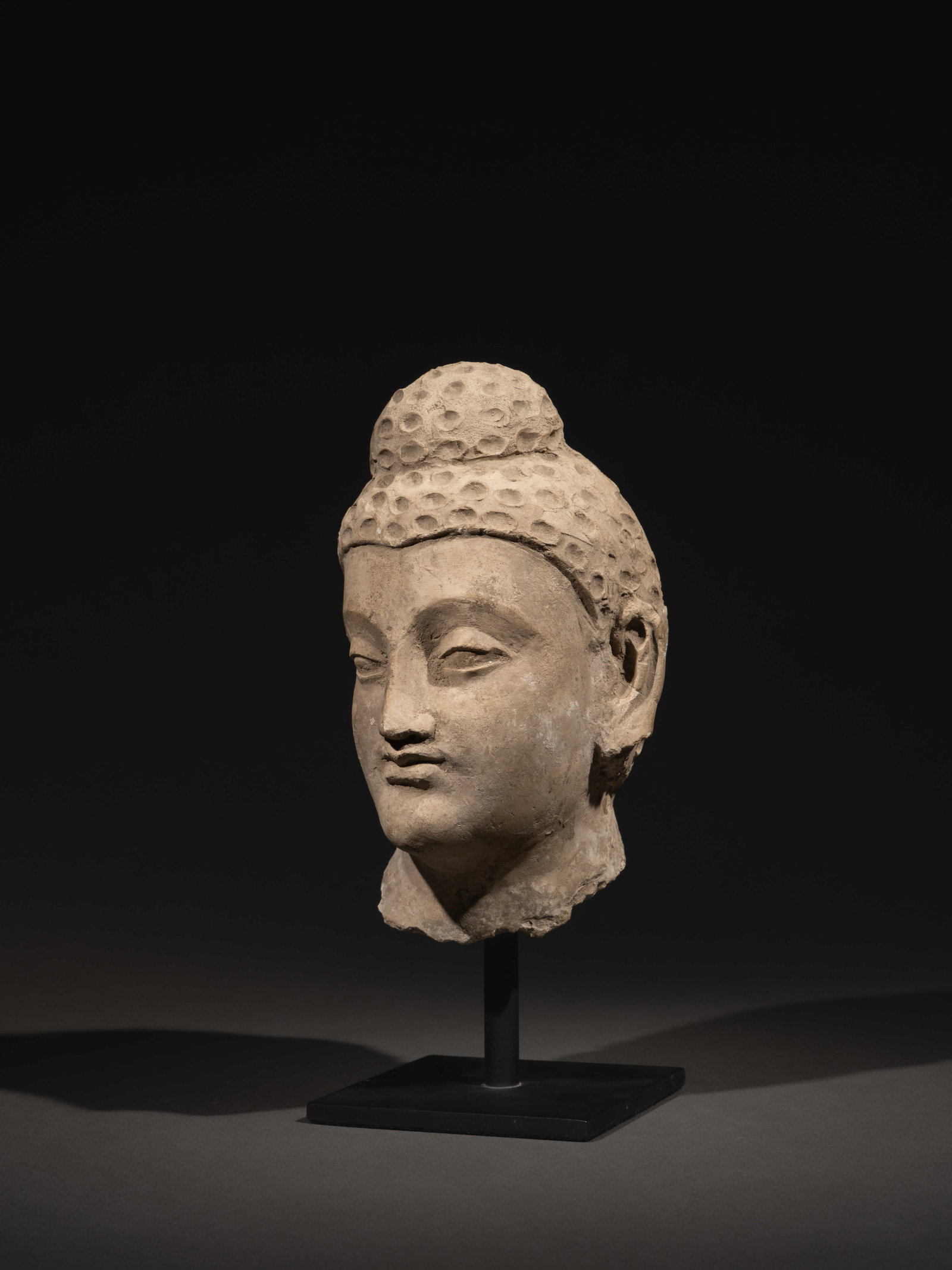 A STUCCO HEAD OF BUDDHA: 年代(Age):GANDHARA 。尺寸(Size):19.7 cm Height。