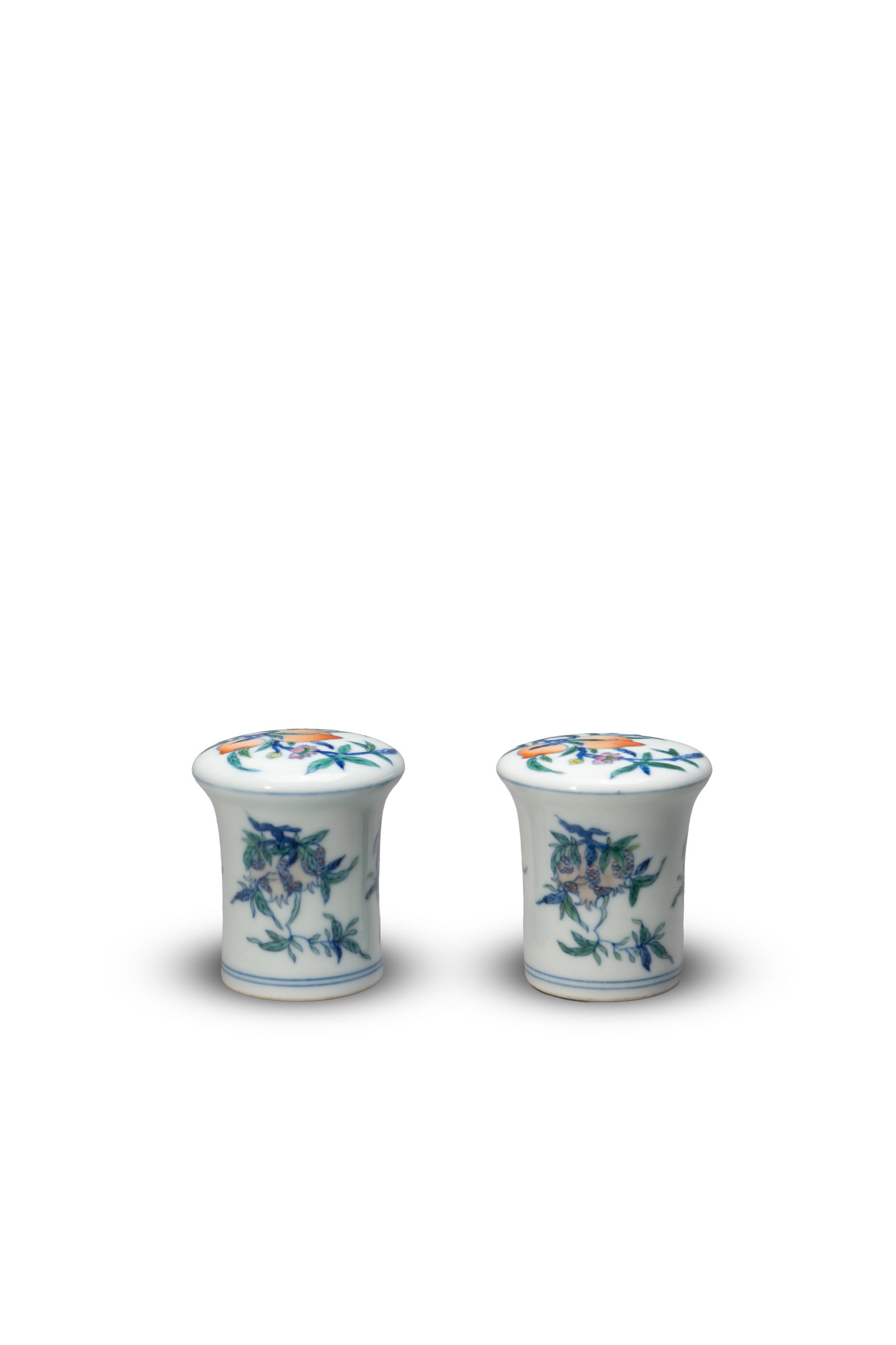 A PAIR OF DOUCAI SCROLL ENDS (1 of 3)