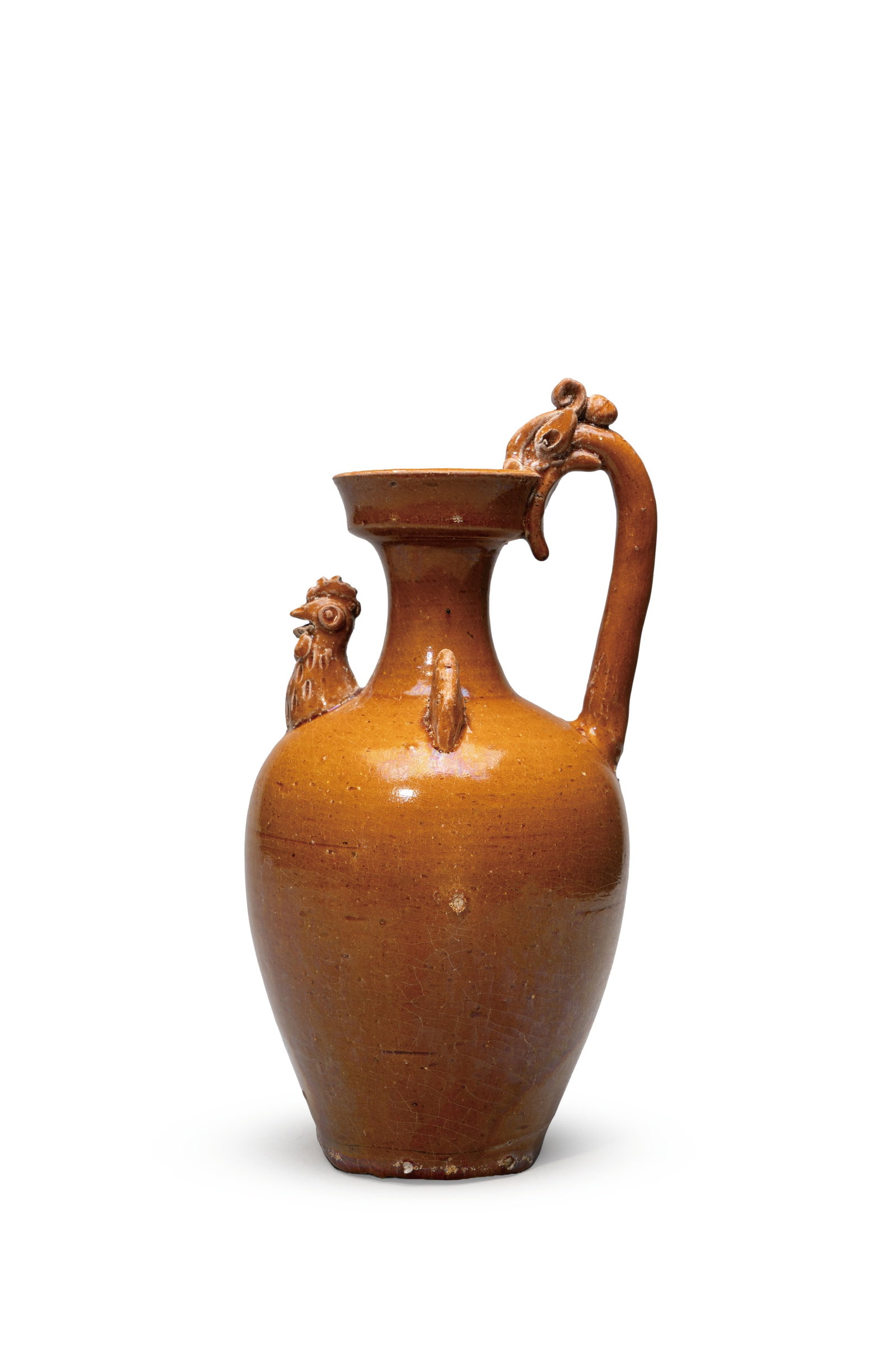 A BROWN-GLAZED EWER: 年代(Age):NORTHERN DYNASTIES (386-581 A.D.) 。尺寸(Size):23.2 cm Height。