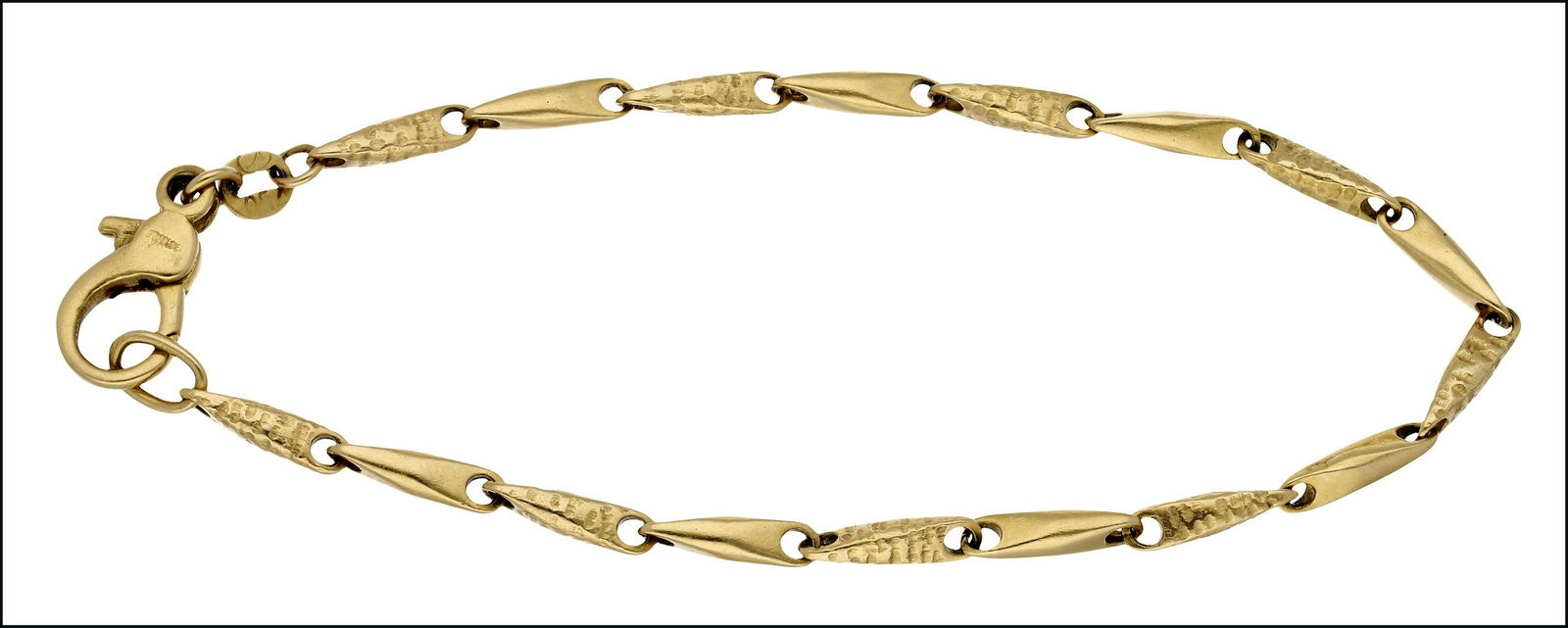 Jewellery: An 18ct gold bracelet, by Andrew Grima, composed of tapered links. alternately with textured detail, the lobster clasp stamped â€˜GRIMAâ€™, with import marks for London, 1984, and sponsorâ��