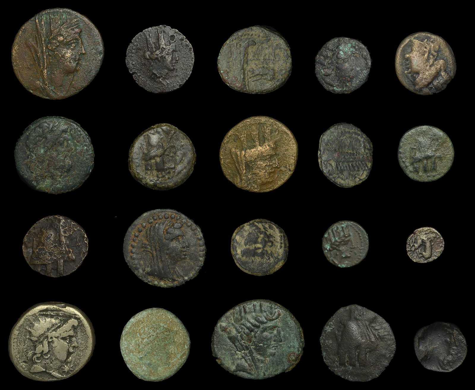 Ancient Coins from Various Properties: Greek Coinages, PHOENICIA, Byblos, Sixteenth-Shekel, c. 333, galley left, hippocamp below, rev. lion attacking bull (BMC 8); togther with miscellaneous Phoenician bronzes (19), 2nd cent. BC-1st cent.