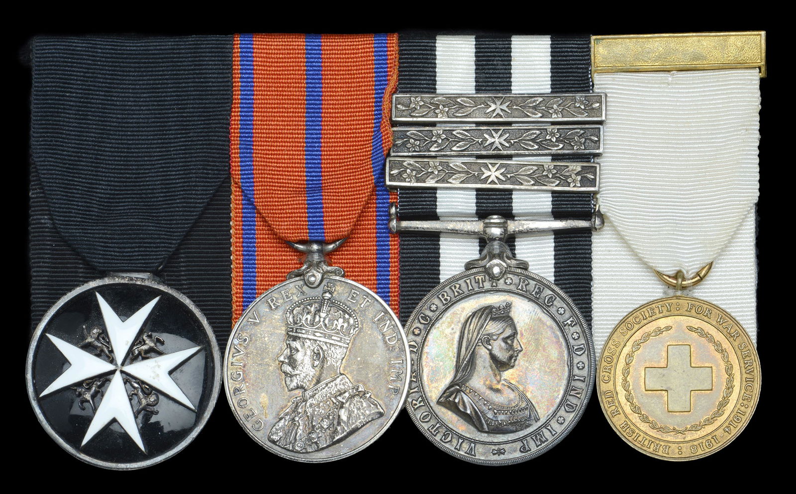 Groups and Single Decorations for Gallantry: An Order of St. John group of three awarded to Superintendent F. W. Chapman, St. John Ambulance Brigade The Order of St. John of Jerusalem, Serving Brotherâ€™s breast badge, silver and enamel, ci