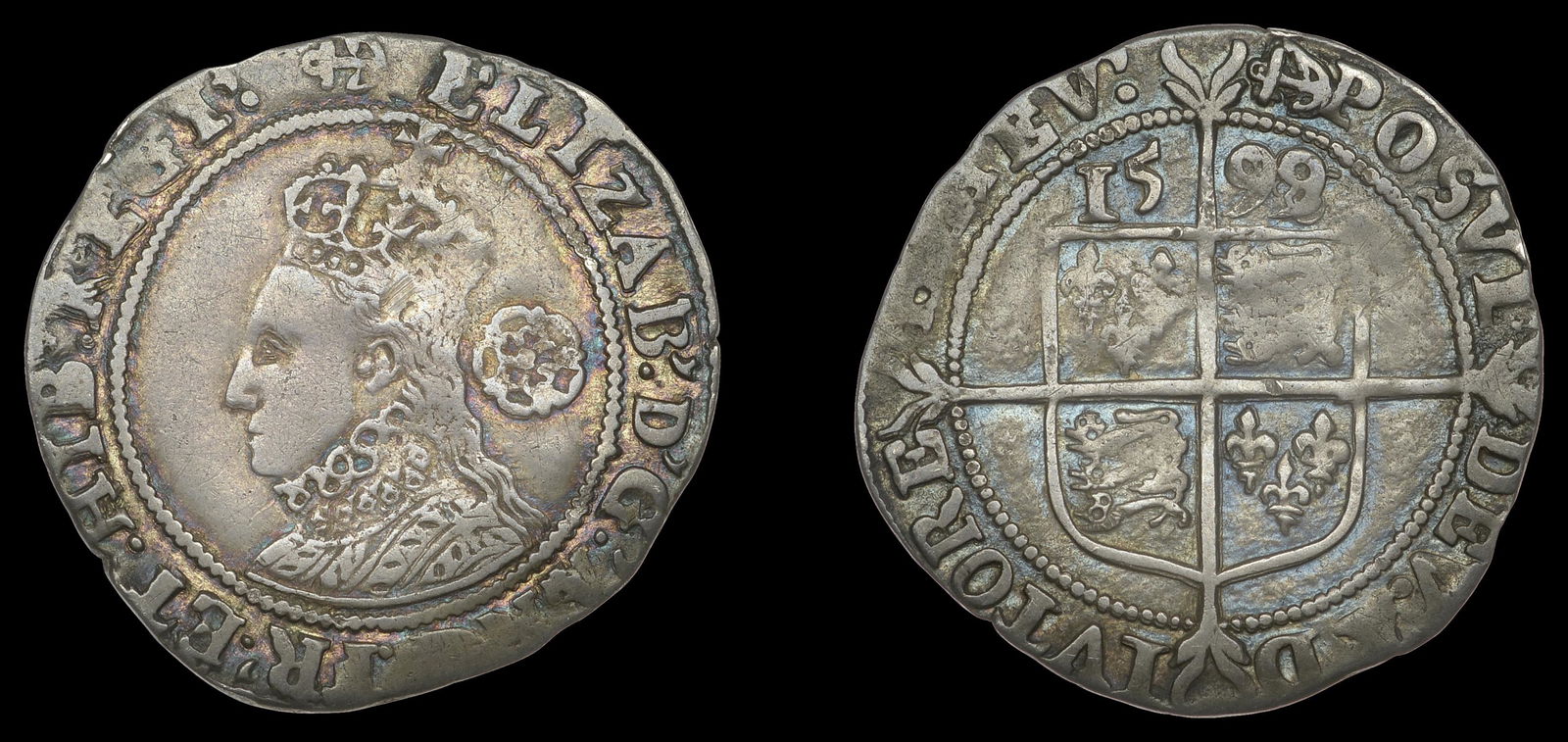 British Coins: Sixth issue (1 February 1582/3 to 20 May: Elizabeth I (1558-1603), Sixth issue, Sixpence, 1599/8/6, mm. anchor (over key on rev.), bust 6C, reads elizab d g ang fr et hib regi, 3.07g/9h (BCW AN-2:AN-a; N 2015; S 2578B). Good fine and toned, e
