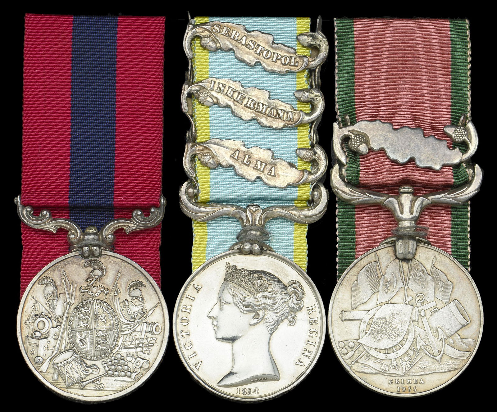 Groups and Single Decorations for Gallantry: A Crimea War D.C.M. group of three awarded to Sergeant-Major J. Harris, 41st Foot, who was mortally wounded during the Second Assault on the Grand Redan, 8 September 1855, and died of his wounds four