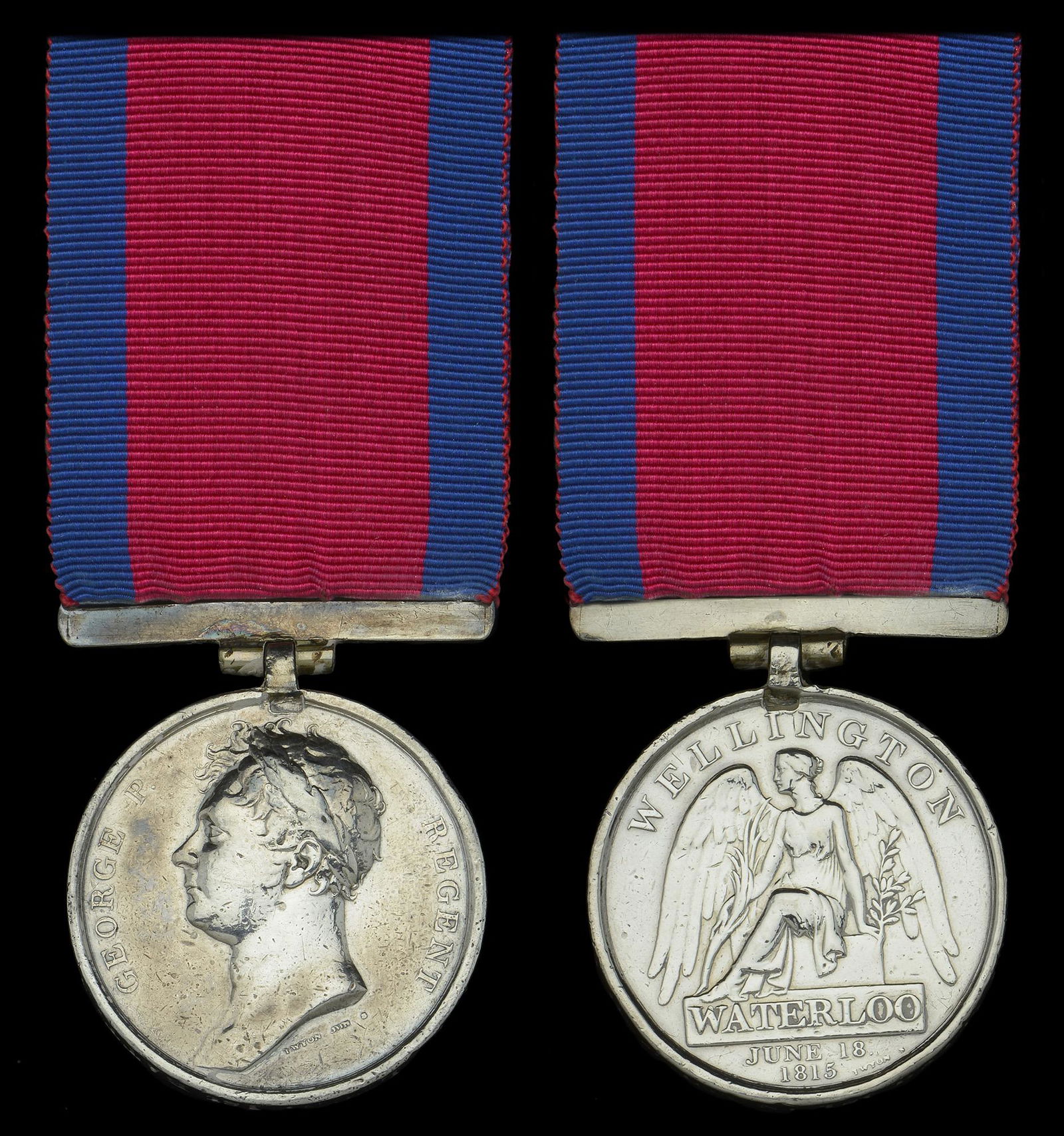 Single Campaign Medals: Waterloo 1815 (Corp. Gavin Hamilton, 1st Batt. 79th Reg. Foot.) fitted with contemporary replacement silver bar suspension, together with a relic silver cased pocket watch supposedly carried at Waterl