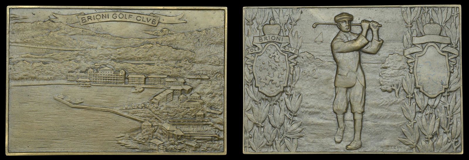 Golfing Medals, the Property of Gary Alliss: CROATIA, Brioni Golf Club, a large cast bronze plaque by L. BÃ©ran, aerial view of Brioni and harbour, rev. golfer playing a shot between two bushes, to right a shield bearing inscription in black i