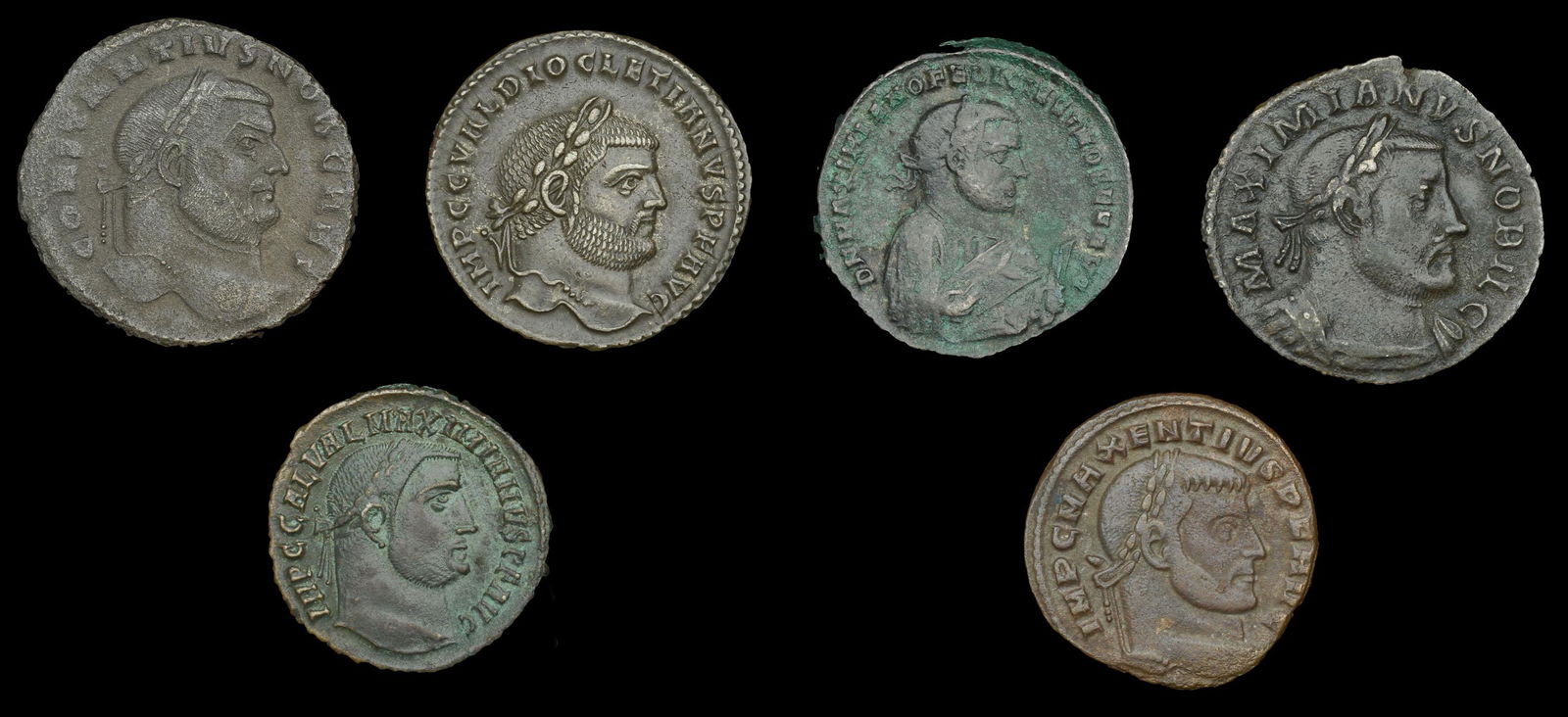 Ancient Coins from the Collection of the late Richard: Roman Imperial Coinage, Diocletian, Follis, Cyzicus, 297-9, rev. Genius standing left, holding patera and cornucopia, 8.89g (RIC 12a); Maximian, Follis, rev. Providentia standing left, receiving branc
