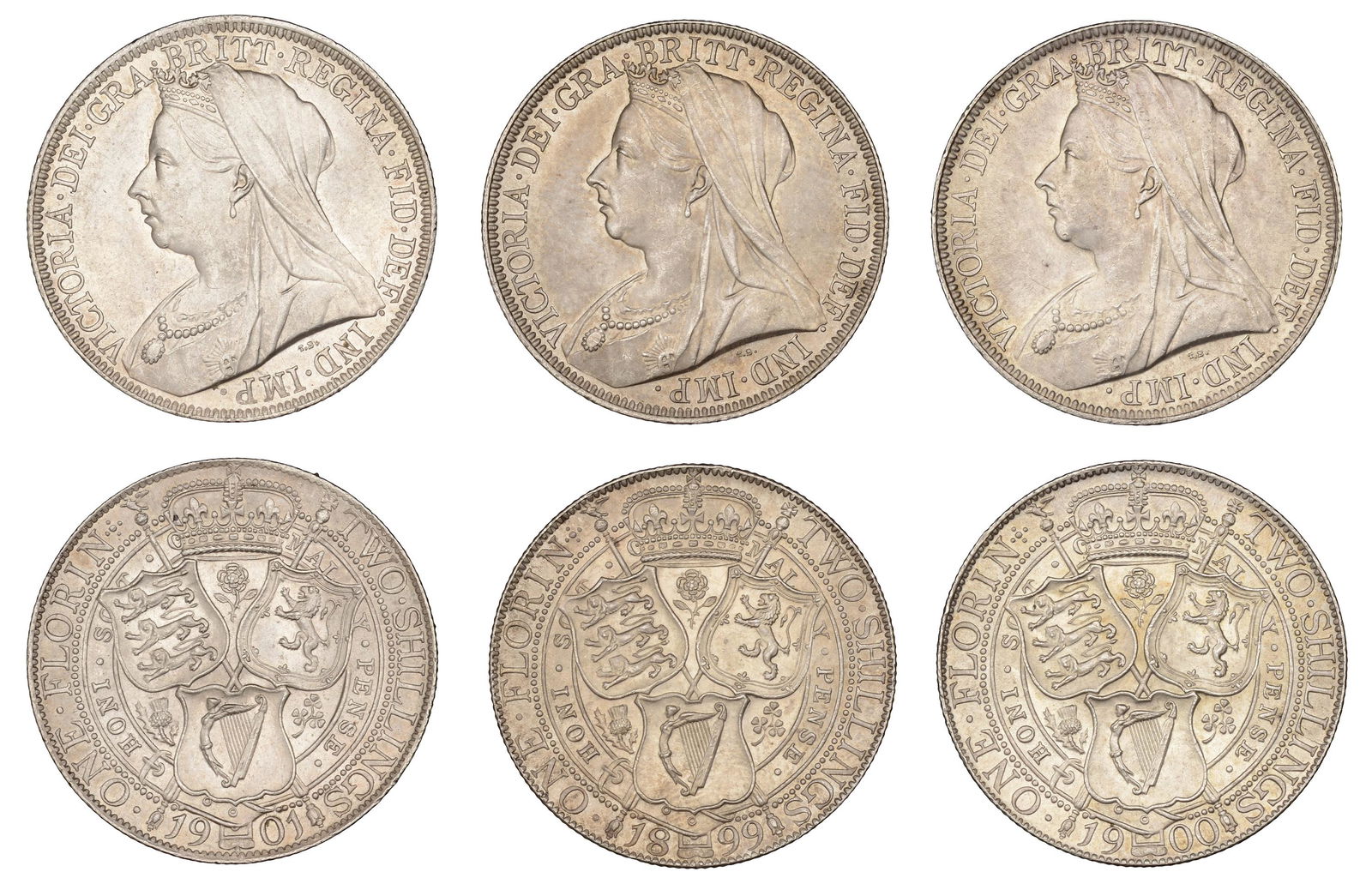 The David Marshall Collection of British Coins: Victoria (1837-1901), Florins (3), 1899, 1900, 1901 (ESC 2969, 2971-2; S 3939) [3]. Extremely fine or better £100-£150------For more information, additional images and to bid on this lot p