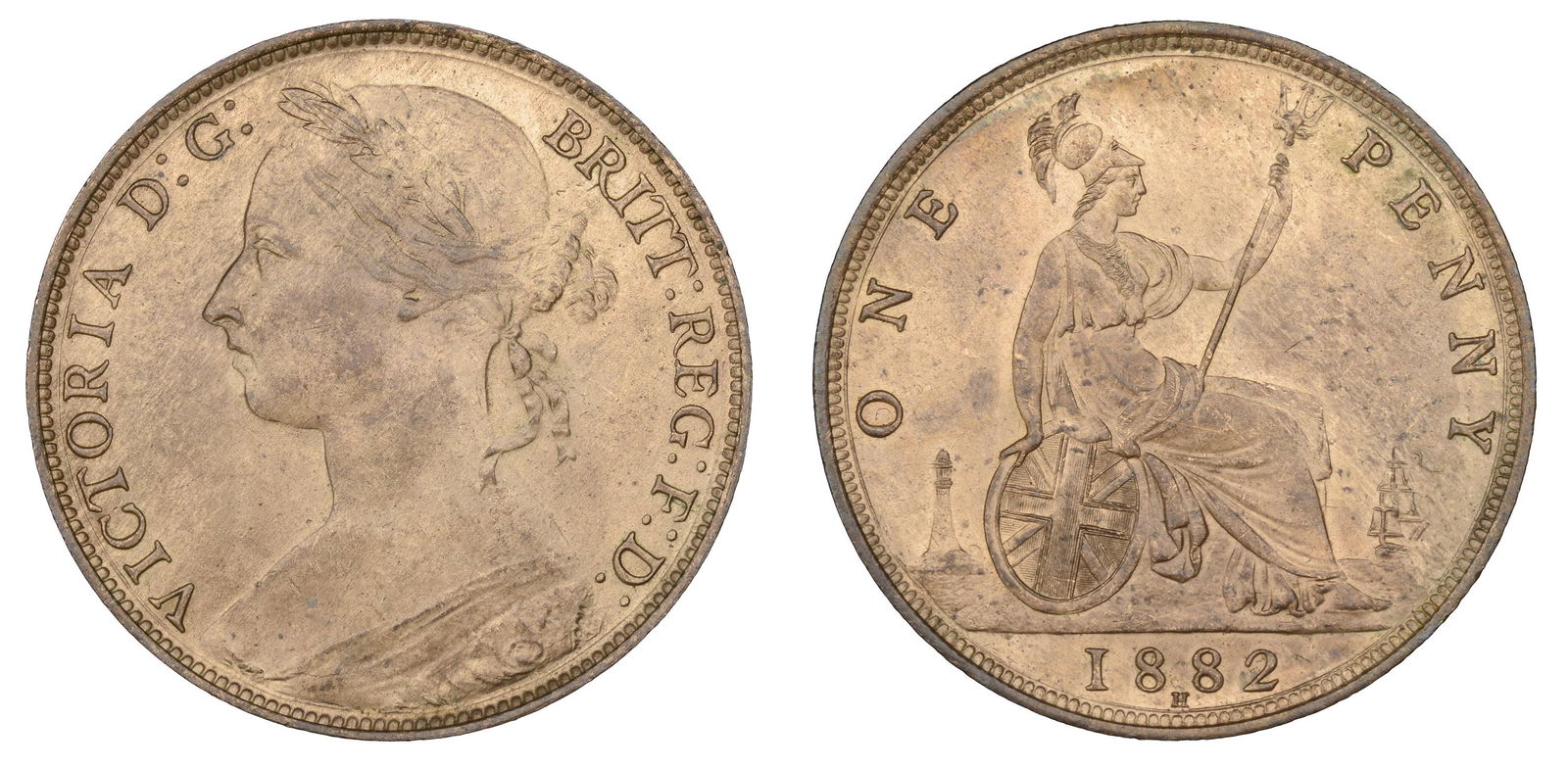 The David Marshall Collection of British Coins: Victoria (1837-1901), Penny, 1882h (F 115; BMC 1729; S 3955). Extremely fine, original colour £100-£120------For more information, additional images and to bid on this lot please go to the