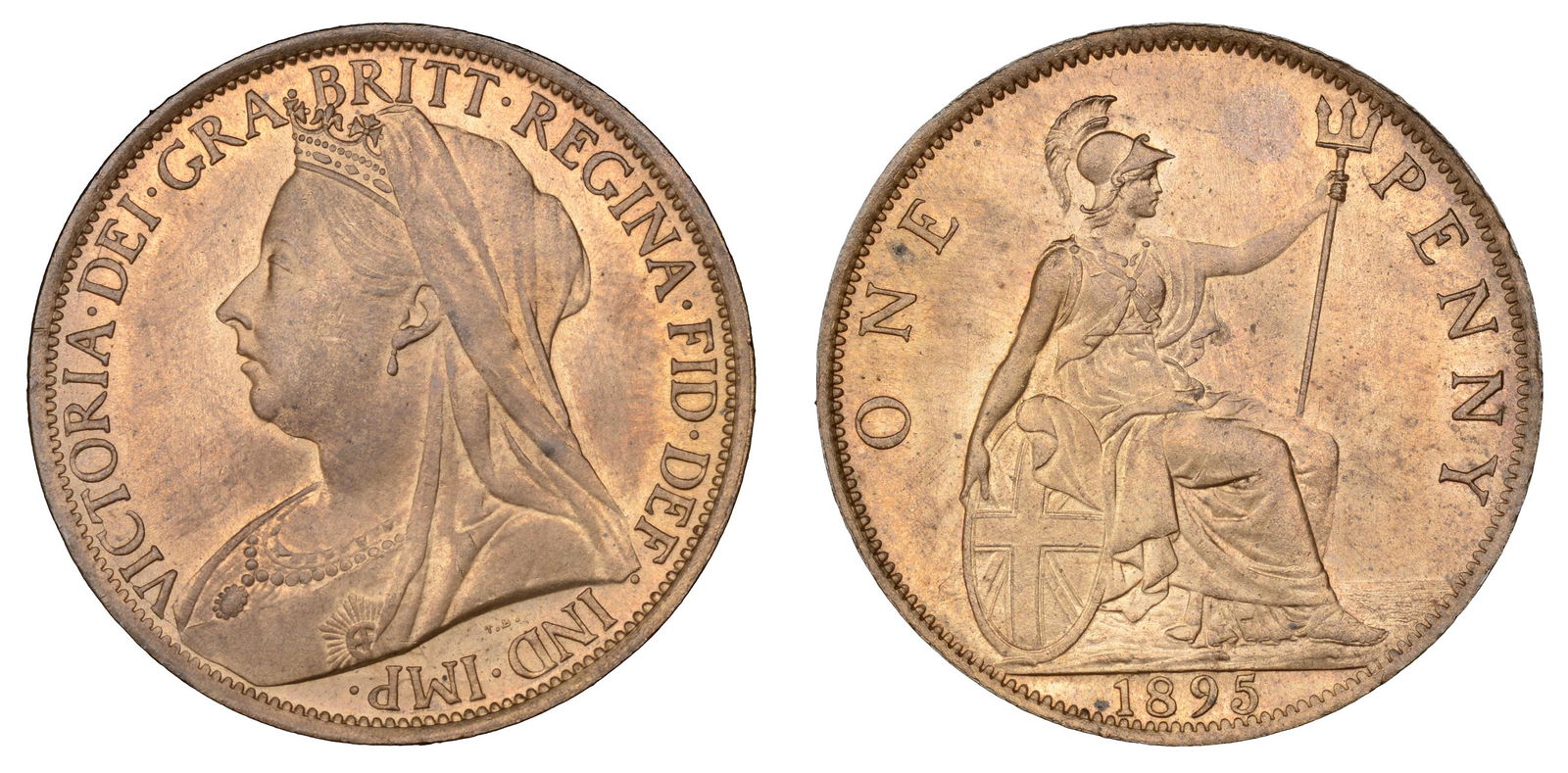 The David Marshall Collection of British Coins: Victoria (1837-1901), Penny, 1895, old head (F 141; BMC 1941; S 3961). About as struck, full original colour £60-£80------For more information, additional images and to bid on this lot ple