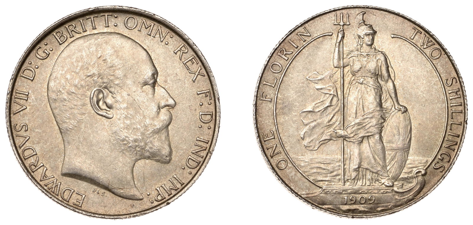 The David Marshall Collection of British Coins: Edward VII (1901-1910), Florin, 1909 (ESC 3585; S 3981). Minor rim nicks, otherwise about mint state £300-£400------For more information, additional images and to bid on this lot please go