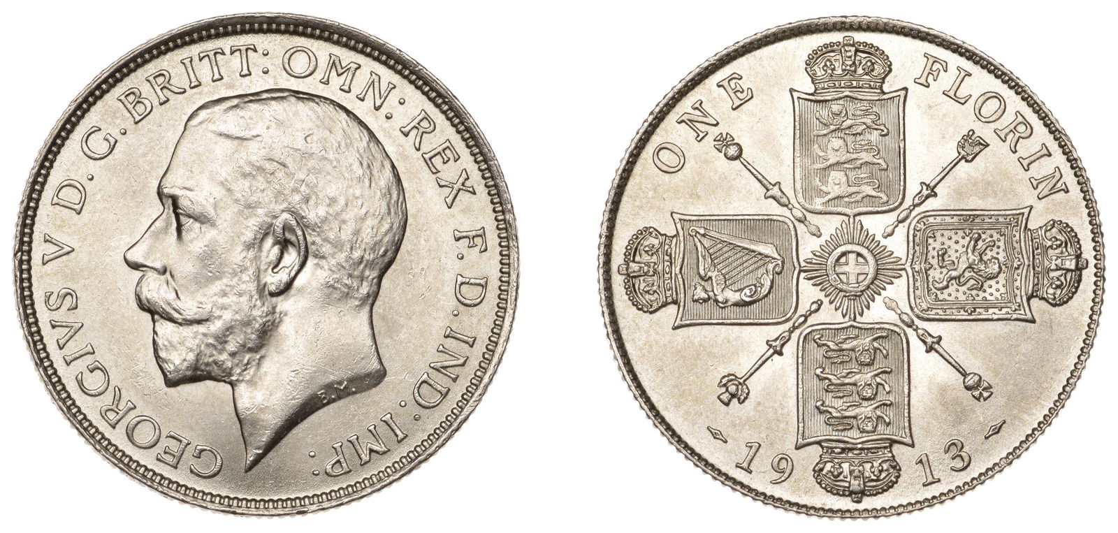 The David Marshall Collection of British Coins: George V (1910-1936), Florin, 1913 (ESC 3758; S 4012). Of bright appearance, light surface marks, otherwise good extremely fine £200-£300------For more information, additional images and t