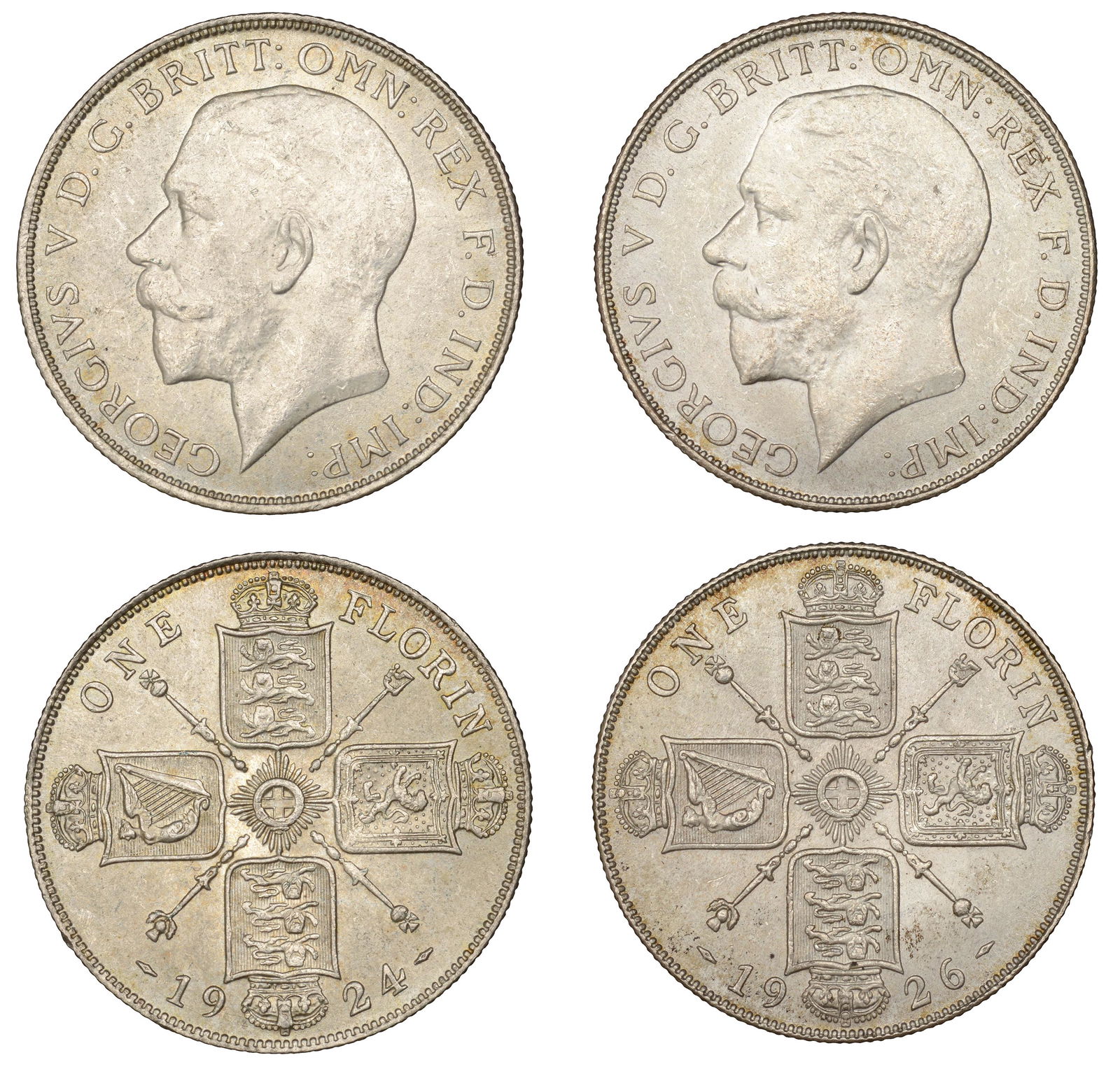 The David Marshall Collection of British Coins: George V (1910-1936), Florins (2), 1924, 1926 (ESC 3775, 3778; S 4022A) [2]. Extremely fine or better £80-£100------For more information, additional images and to bid on this lot please go