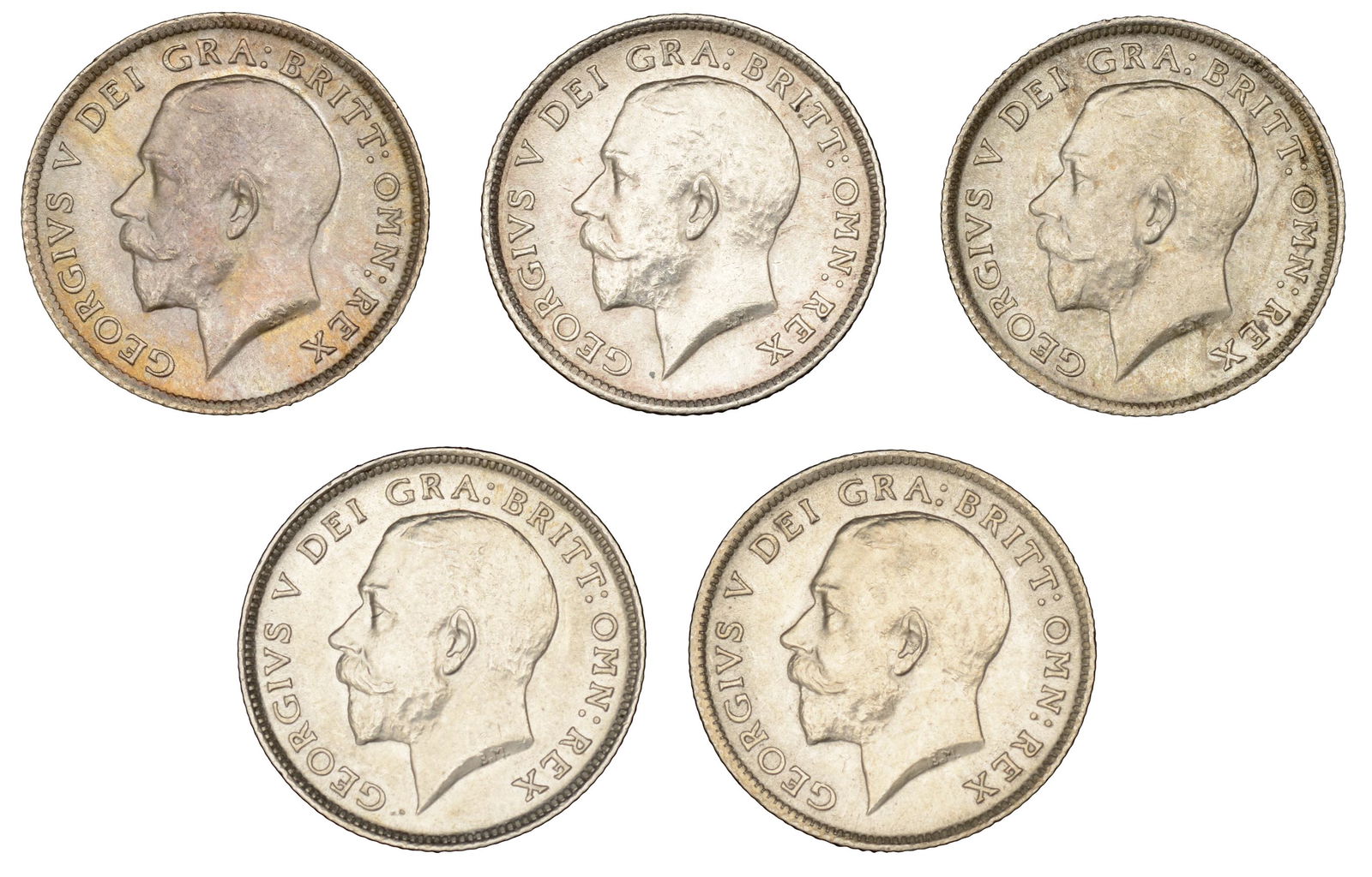 The David Marshall Collection of British Coins: George V (1910-1936), Sixpences (5), 1911-15 inclusive (ESC 3871, 3873-6; S 4014) [5]. Extremely fine or better £100-£150------For more information, additional images and to bid on this lo