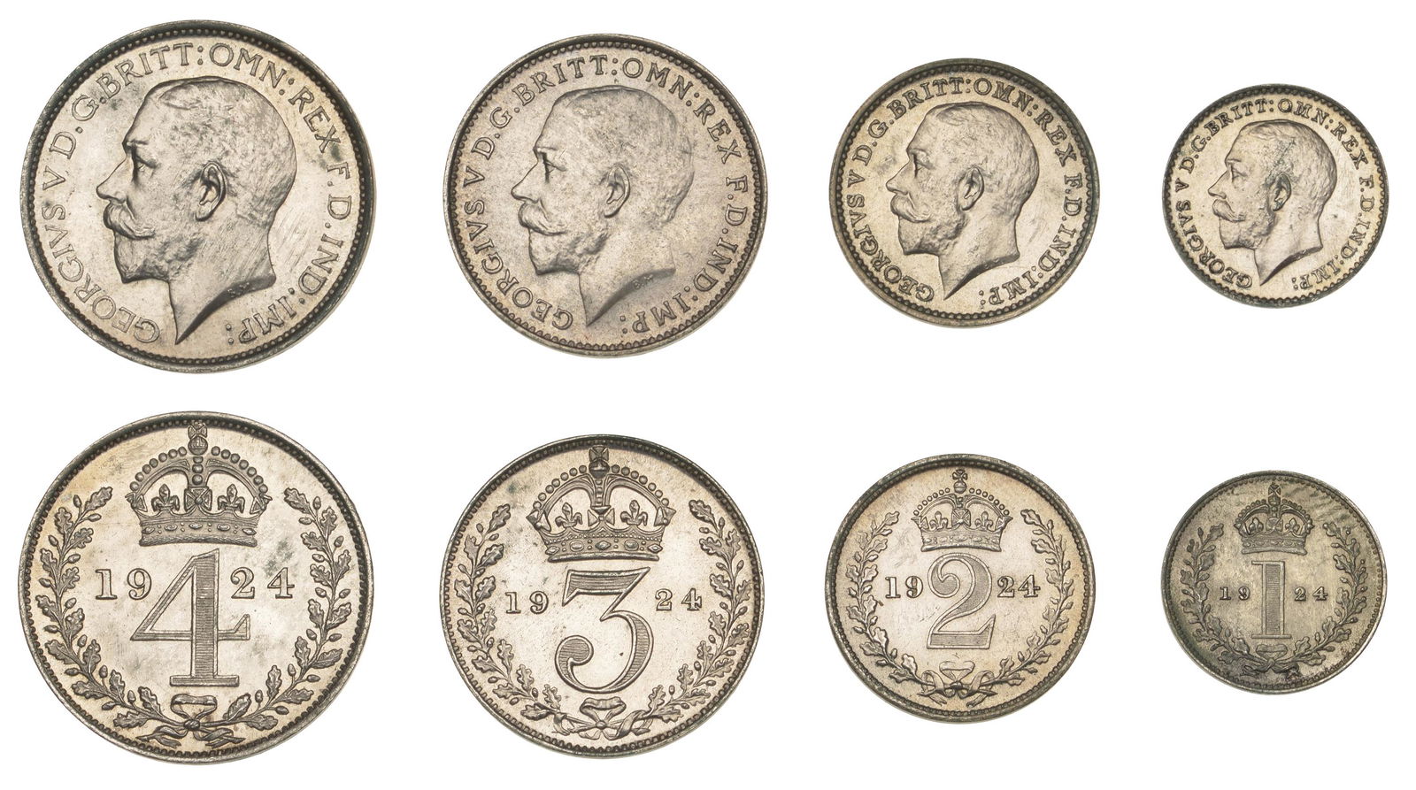 The David Marshall Collection of British Coins: George V (1910-1936), Maundy set, 1924 (ESC 3984; S 4027) [4]. About as struck £120-£150------For more information, additional images and to bid on this lot please go to the auctioneers we
