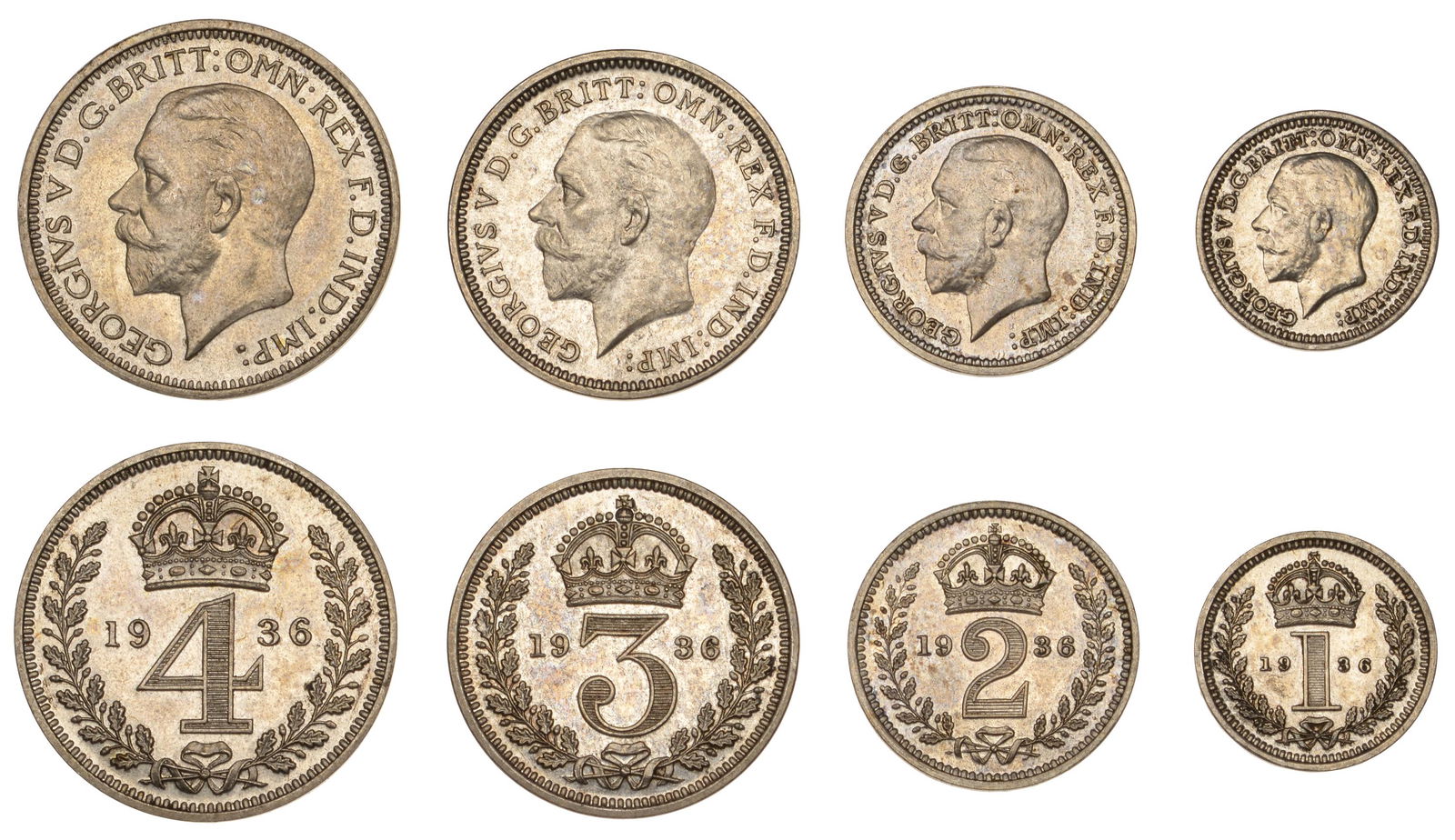 The David Marshall Collection of British Coins: George V (1910-1936), Maundy set, 1936 (ESC 3997; S 4043) [4]. About as struck, scarce £120-£150------For more information, additional images and to bid on this lot please go to the auctio