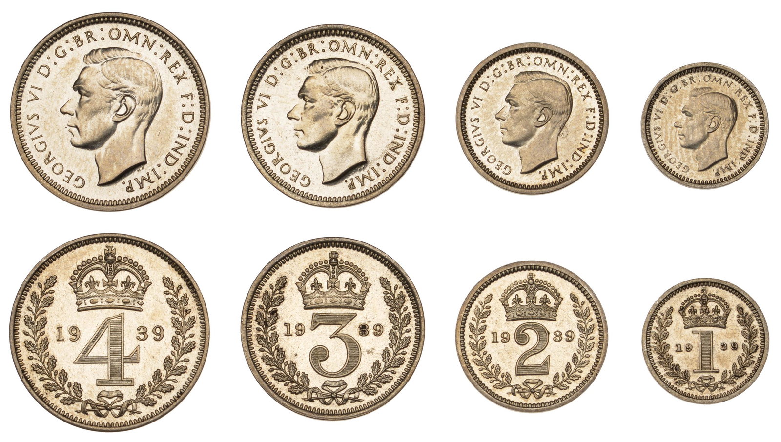 The David Marshall Collection of British Coins: George VI (1936-1952), Maundy set, 1939 (ESC 4308; S 4086) [4]. Lightly cleaned at some time, otherwise good extremely fine, rare £120-£150------For more information, additional images and