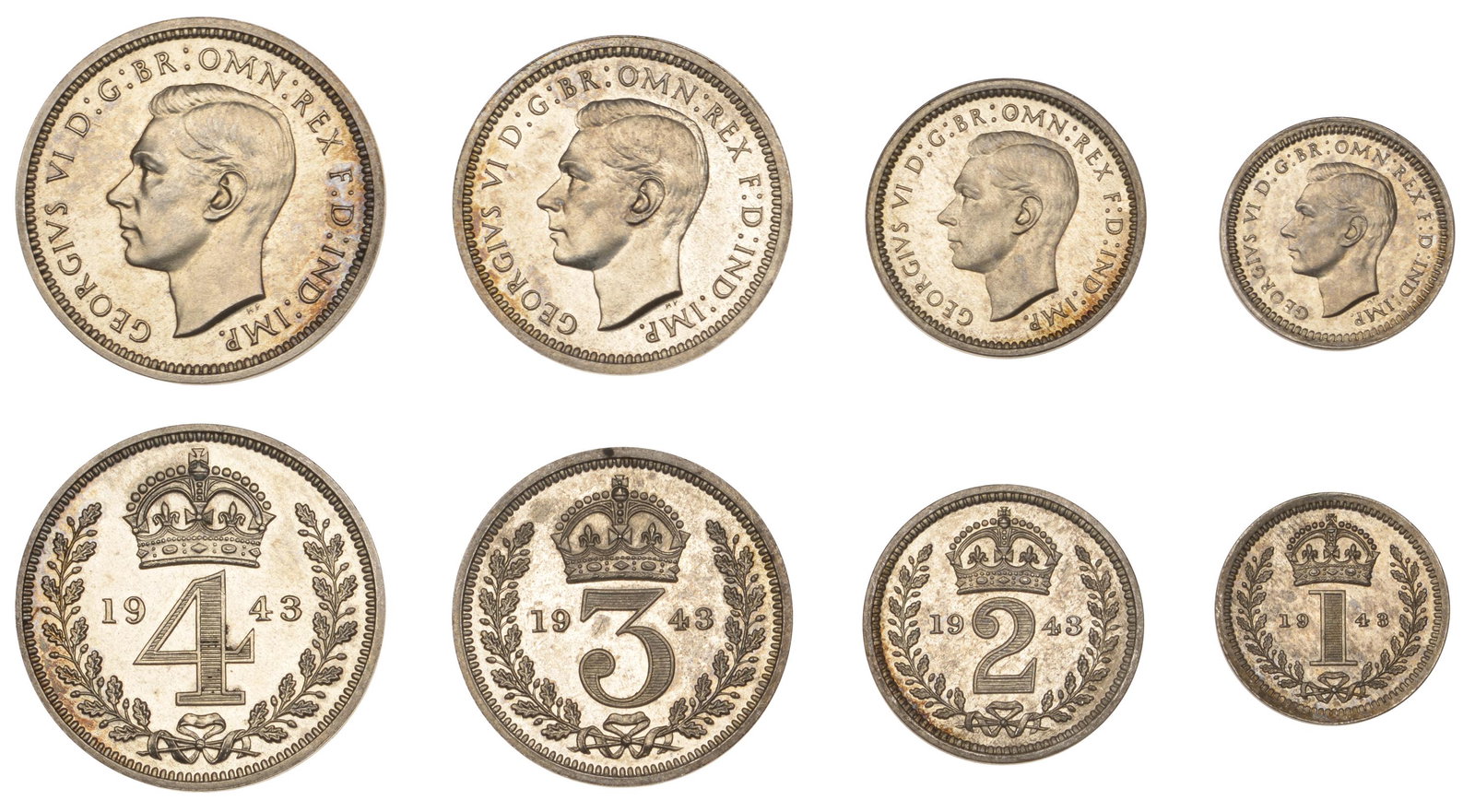 The David Marshall Collection of British Coins: George VI (1936-1952), Maundy set, 1943 (ESC 4312; S 4086) [4]. Brilliant, about as struck, rare £120-£150------For more information, additional images and to bid on this lot please go to