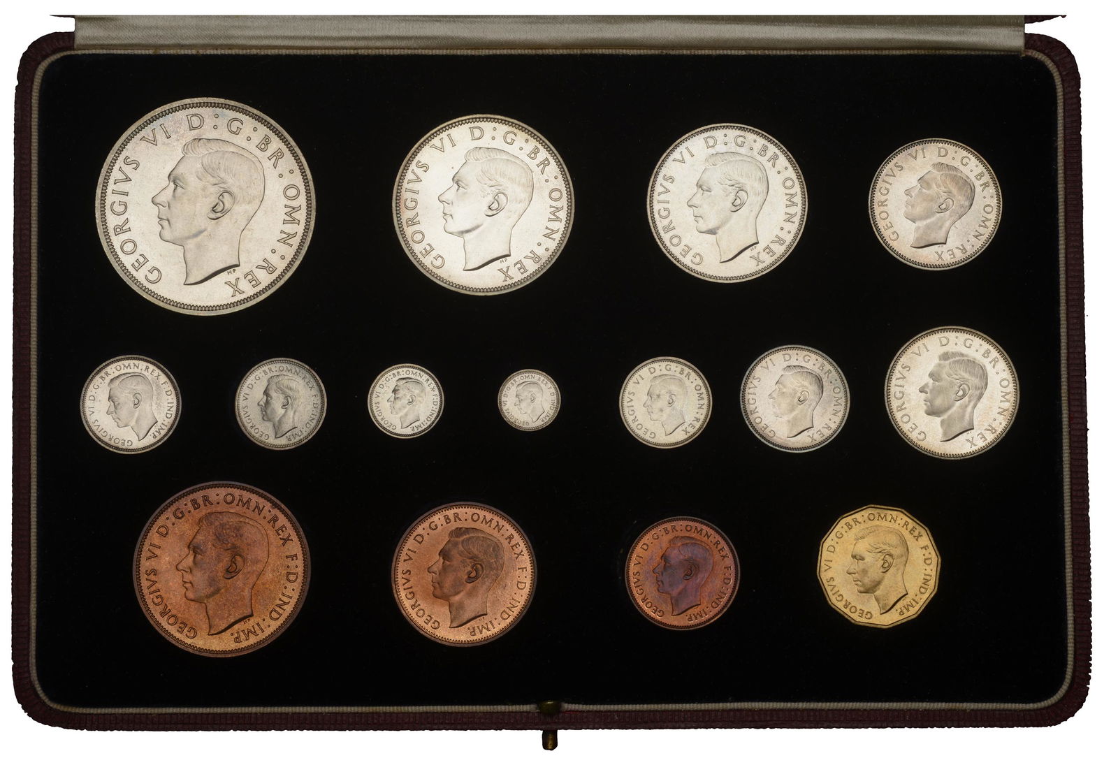 The David Marshall Collection of British Coins: George VI (1936-1952), Proof set, 1937, comprising Crown to Farthing [15]. Virtually as struck; in official case of issue £240-£300------For more information, additional images and to bid