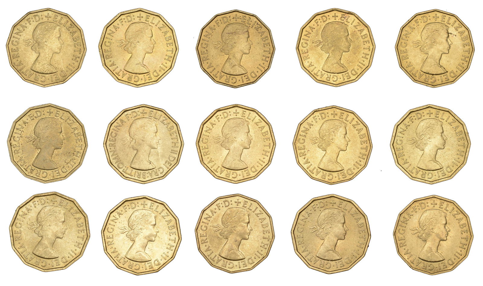 The David Marshall Collection of British Coins: Elizabeth II (1952- ), Threepences (15), 1953-67 inclusive (S 4152-3) [15]. Extremely fine or better £50-£70------For more information, additional images and to bid on this lot please go t