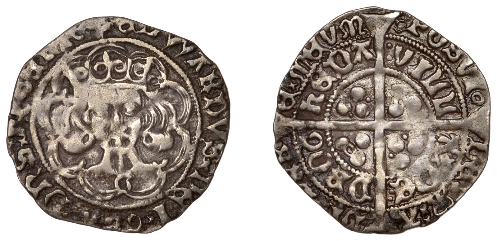 A Collection of Irish Coins, the Property of a Lady: Edward IV (1461-1483), Light Cross and Pellets coinage, Groat, Drogheda, mm. pierced cross on obv./ annulet? on rev,. annulet to right of crown, g on breast, colon before villa and after de, two small