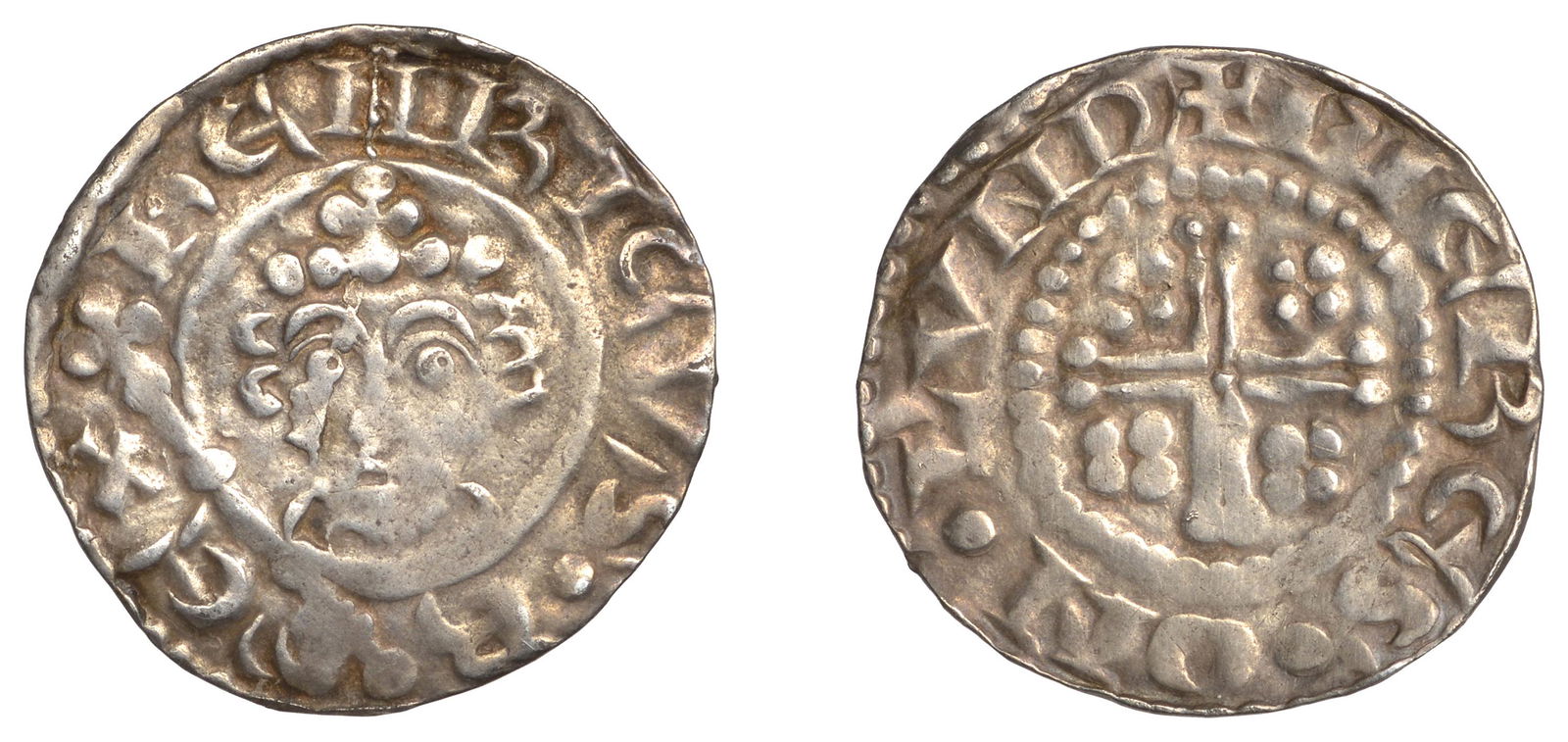 A Collection of Short Cross Pennies, the Property of a Gentleman (Part II): Henry II (1154-1189), Penny, class Ib1, London, Pieres, pieres Â· on Â· lvnd, curls 2/4, 1.30g/1h (SCBI Mass 292, same obv. die; N 963; S 1344). Vertical die crack on obverse, good fine or better