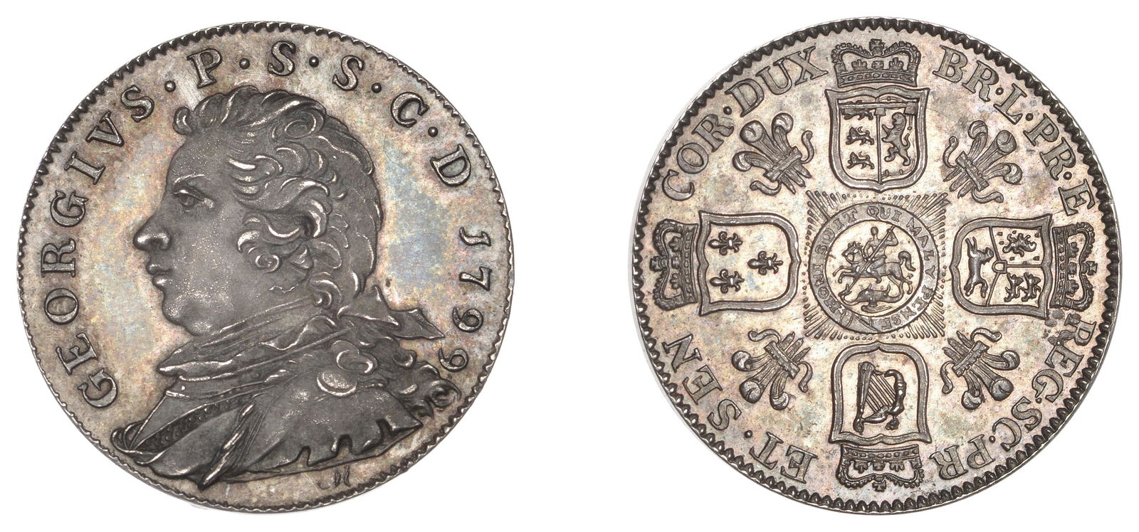 A Small Collection of Proof and Pattern Sixpences, the Property of a Gentleman: George III (1760-1820), Restrike Pattern Sixpence, 1799, by W.J. Taylor [from dies by J. Milton] for William Fullarton, in silver, edge plain, 3.38g/6h (Dykes, BNJ 2002, pp.157-8; DH 5 bis III). Toned