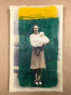 David Alexander: Swatches: Green/Yellow, 2020, encaustic on board, 5x8.25”