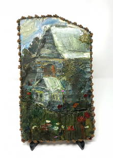 Dasha Bazanova: Ghost Village(series), 2020, Oil paint on wood, 10 x 7".signed, ready to hang