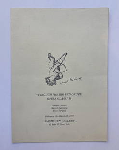 Through the Big End of the Opera Glass, II folder: Announcement folder for "Through the Big End of the Opera Glass", II, Washburn Gallery, 1977, with Joseph Cornell, Marcel Duchamp and Yves Tanguy. With two statements by Julien Levy and an u