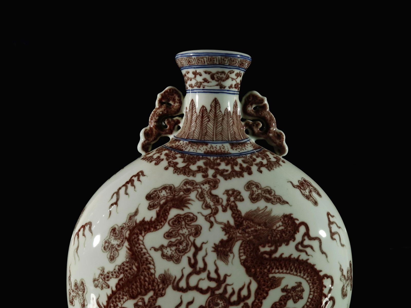 A Underglaze Red Dragon Pattern Moonflask - 2