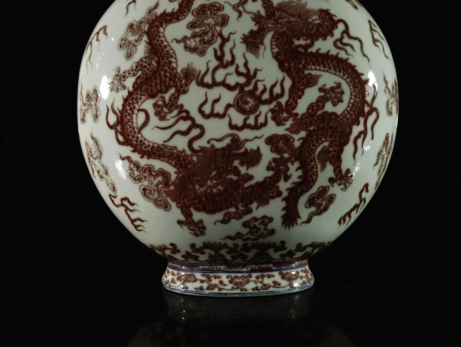 A Underglaze Red Dragon Pattern Moonflask - 3