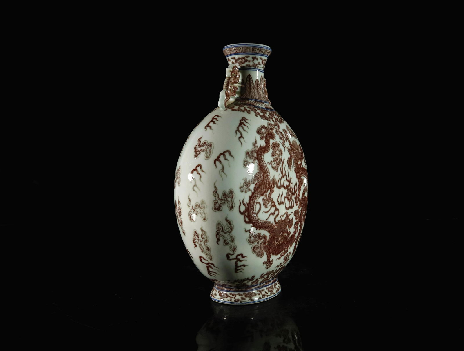 A Underglaze Red Dragon Pattern Moonflask - 4