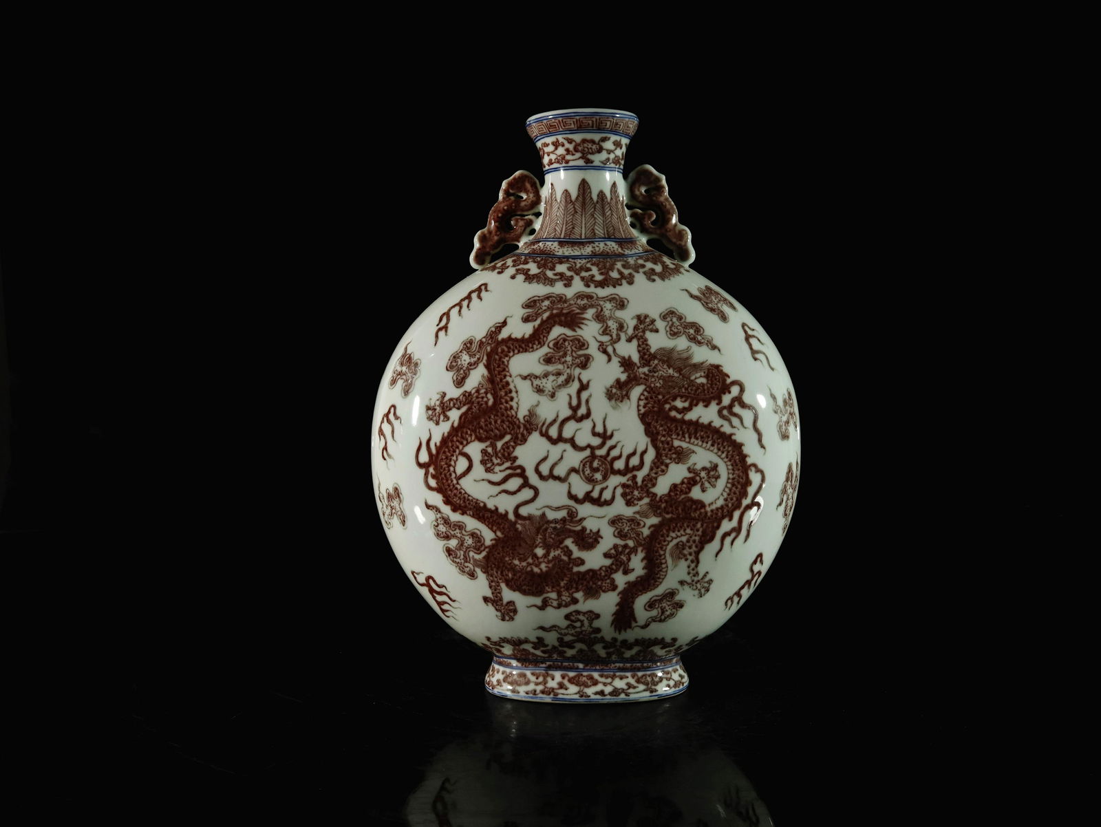 A Underglaze Red Dragon Pattern Moonflask - 6