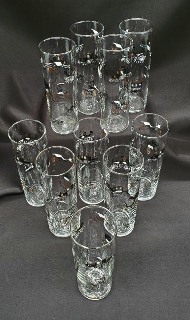 MID Century Libbey Stagecoach Highball/Collins: Vintage MCM Set of 10 Highball/Collins Glasses from Libbey Glass Co in their Stagecoach pattern.