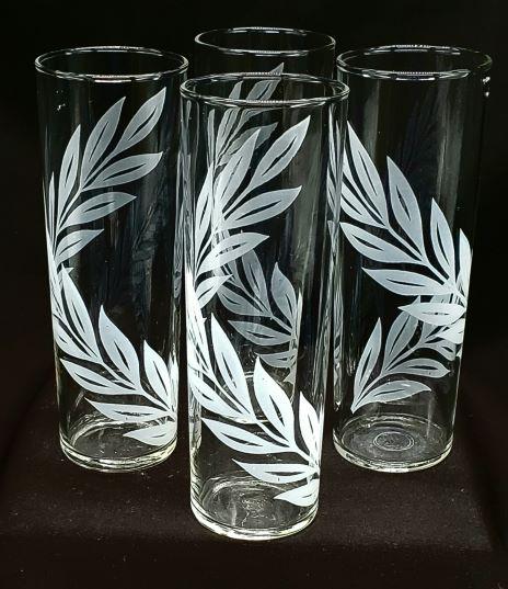MCM Highball Glasses: Vintage Set of 4 MCM Etched Highball/Collins Glasses