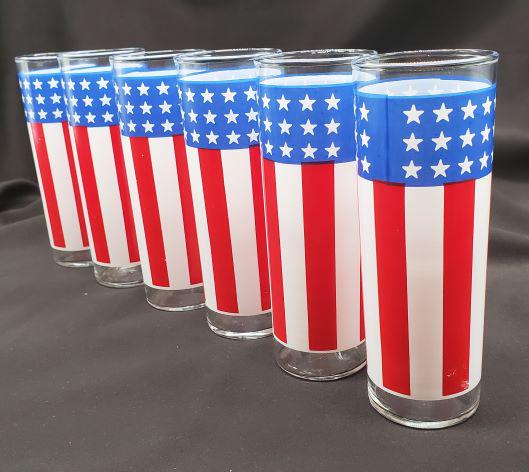 American Flag Glassware: Sip on a Patriotic cocktail with this set of 6 Vintage Libbey American Flag Glasses